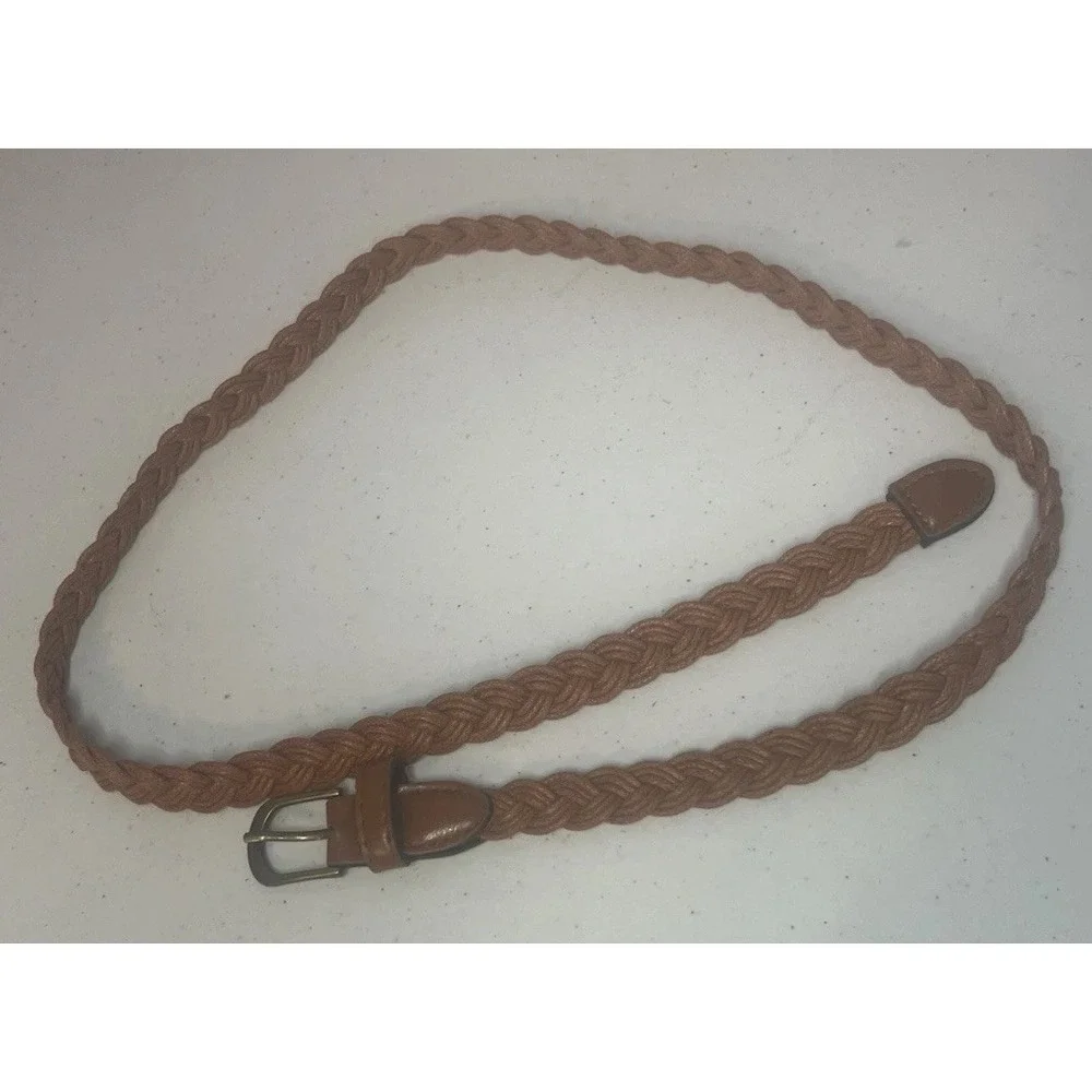 Brown Skinny Braided Belt Womens Size Large Faux Leather Woven Waist Belt